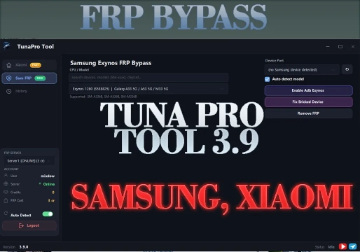 TunaProTool 3.9: FRP, Samsung Exynos, Xiaomi e MediaTek
