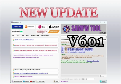 SamFw Tool v6.0.1: Samsung, Qualcomm, MediaTek, Xiaomi, LG